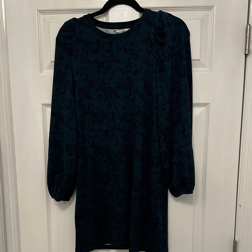 Nine West Teal and Black Long Sleeve Sweater Dress